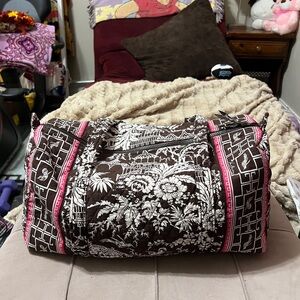 Vera Bradley Brown and White Travel Bag with Pink Accents